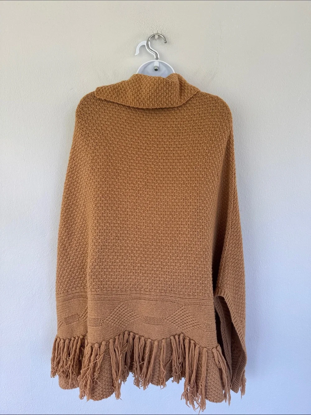 Coldwater Creek brown wool blend tassel fringe poncho sweater one size